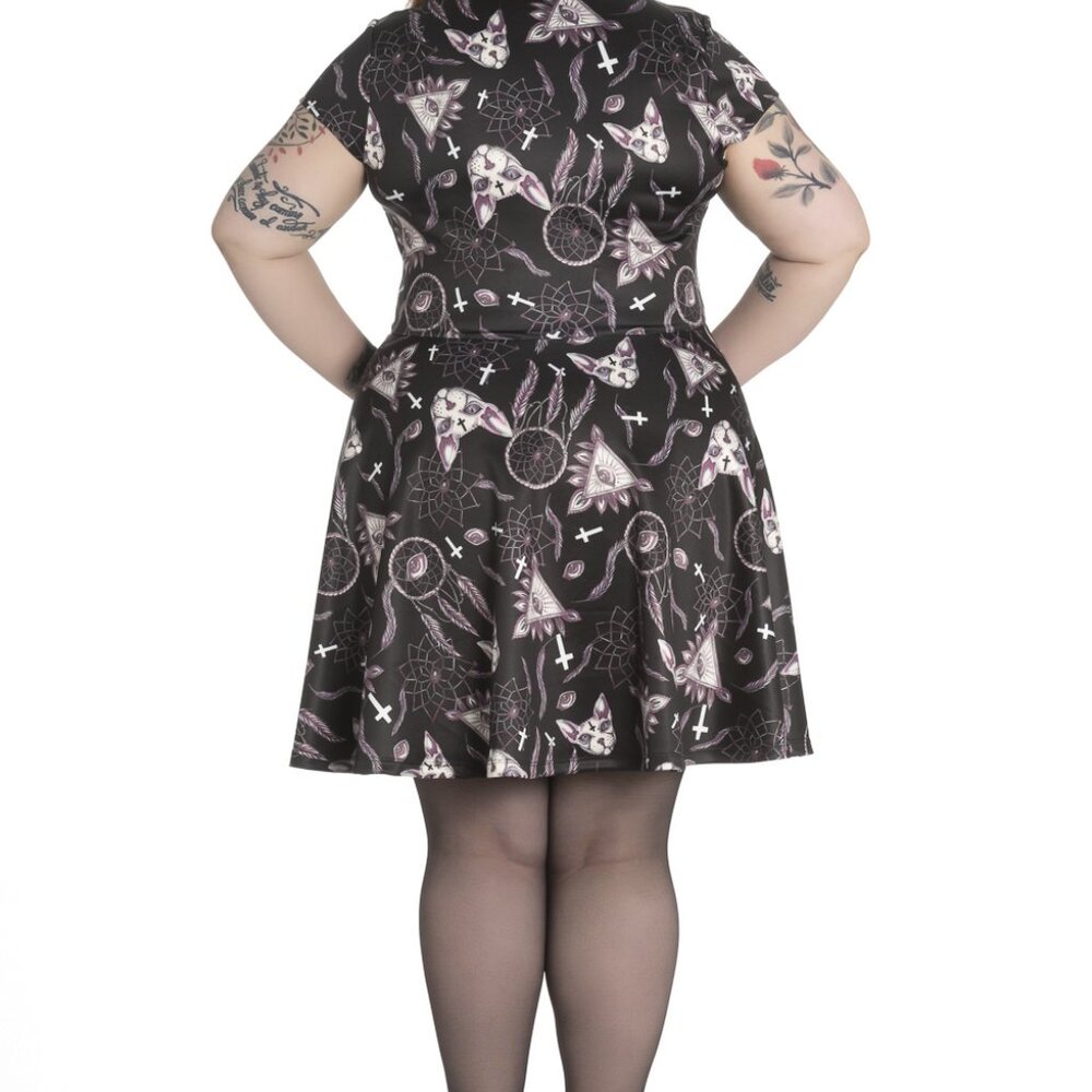 Hell Bunny Sphynx Cat/Evil Eye Dress 3X - Hell Bunny Gothic Skater Dress… - Picture 2 of 4